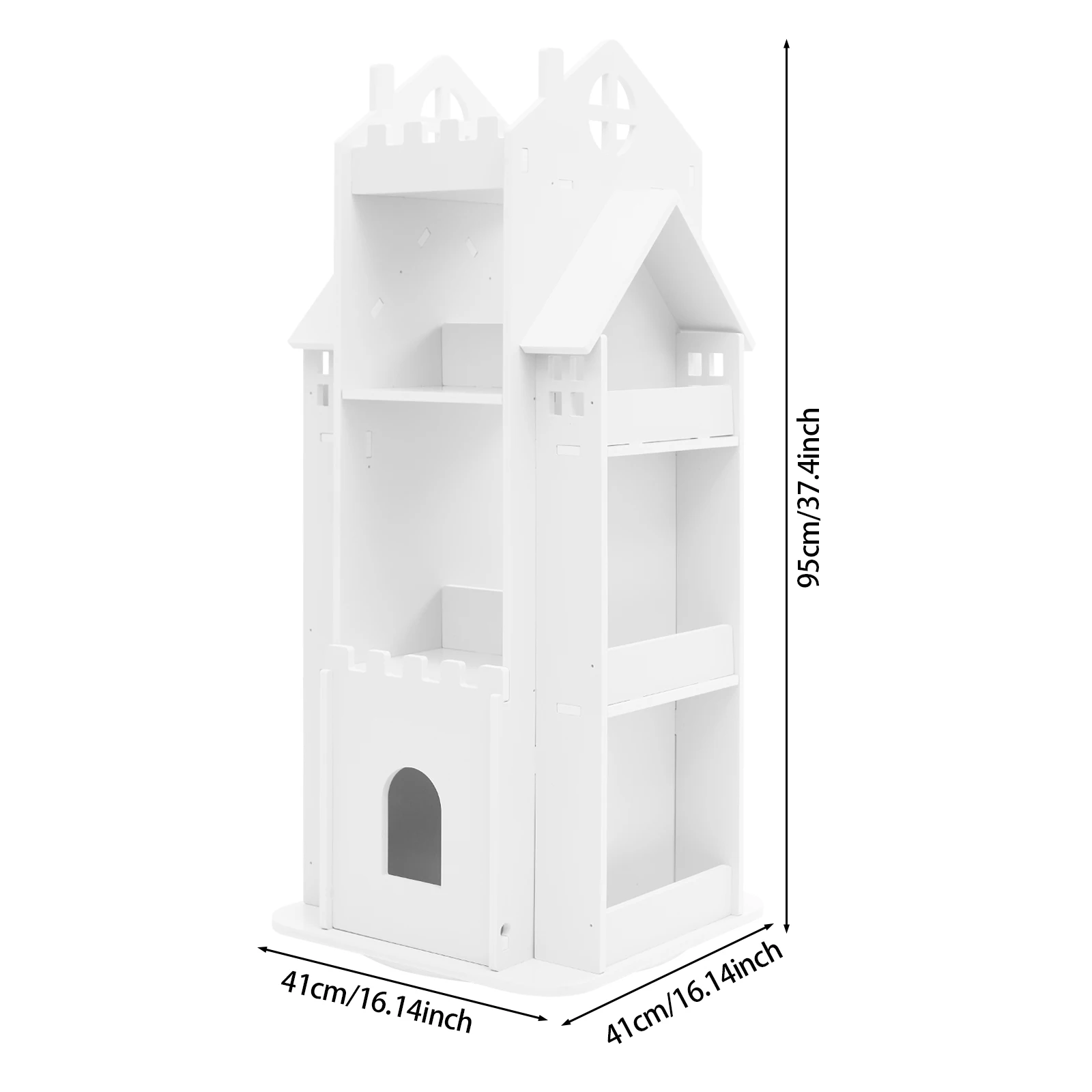 Rotating Children's Bookshelf, 95x41x41cm White Book Display Shelf, Floor Standing Bookshelf