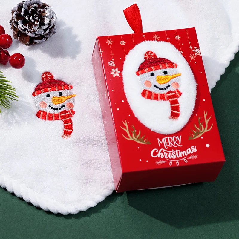 3pcs Soft Christmas Hand Towel With Box Absorbent Microfiber Santa Snowmen New Year Hand Wash Face Towel Bathroom Xmas Gifts