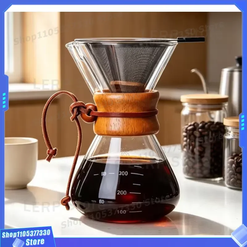 Large Capacity Borosilicate Glass Teapot with Wooden Handle Modern Heat Resistant Coffee Pot Eco Friendly Anti Scalding Tea