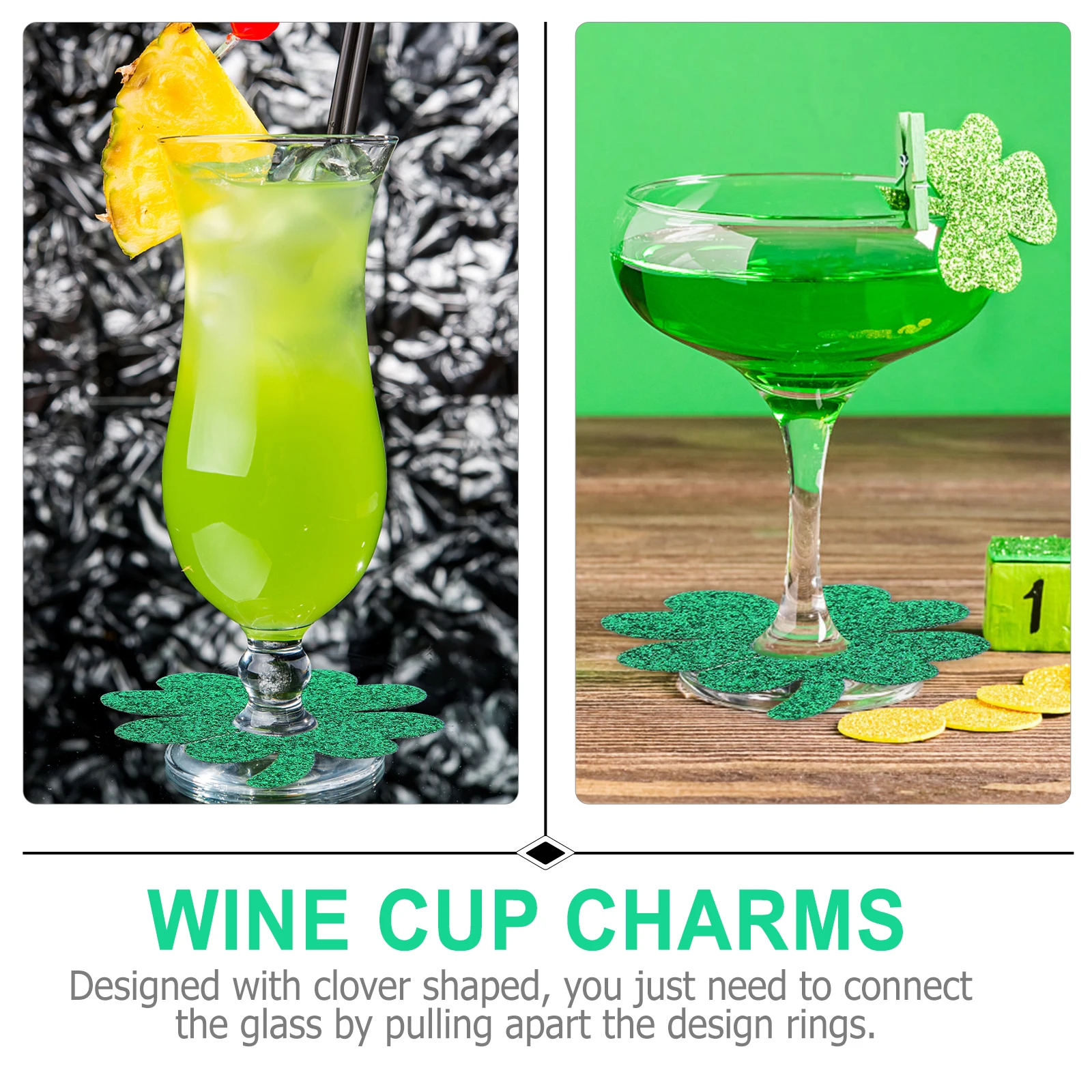 

24pcs Clover Shaped Wine Charms St Patrick'S Day Drink Tags Wine Glass Rings Party Family Gathering Identification Markers Bar
