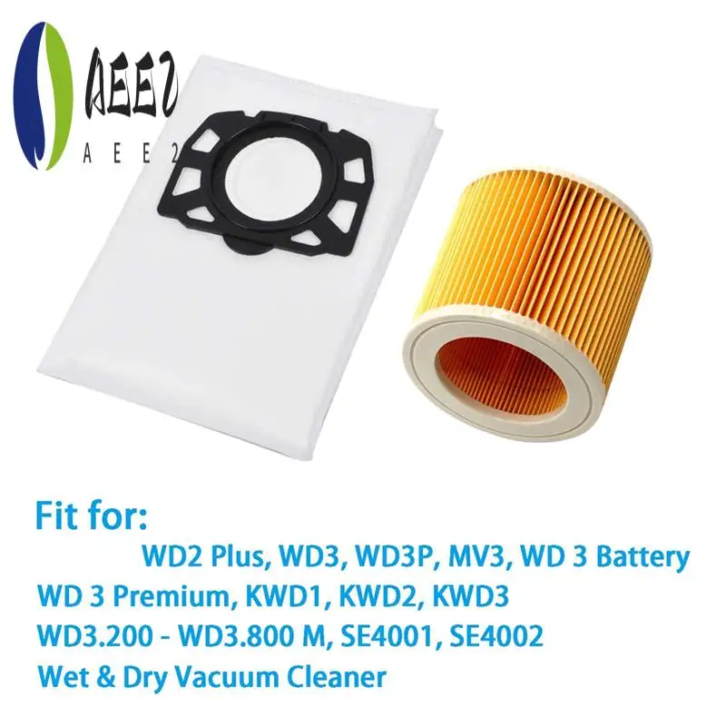 

AEE2-мешок, запасные части для фильтров для Karcher WD2 Plus WD3 WD3P WD 3 Premium WD 3, аккумулятор MV3, пылесос для влажной и сухой уборки