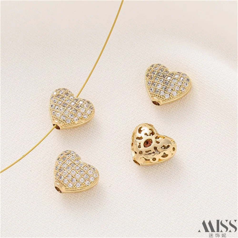 

14K Gold-wrapped Bead Color Zircon Peach Heart Love Straight Hole Beaded DIY Handmade Bracelet Necklace Jewelry Accessories