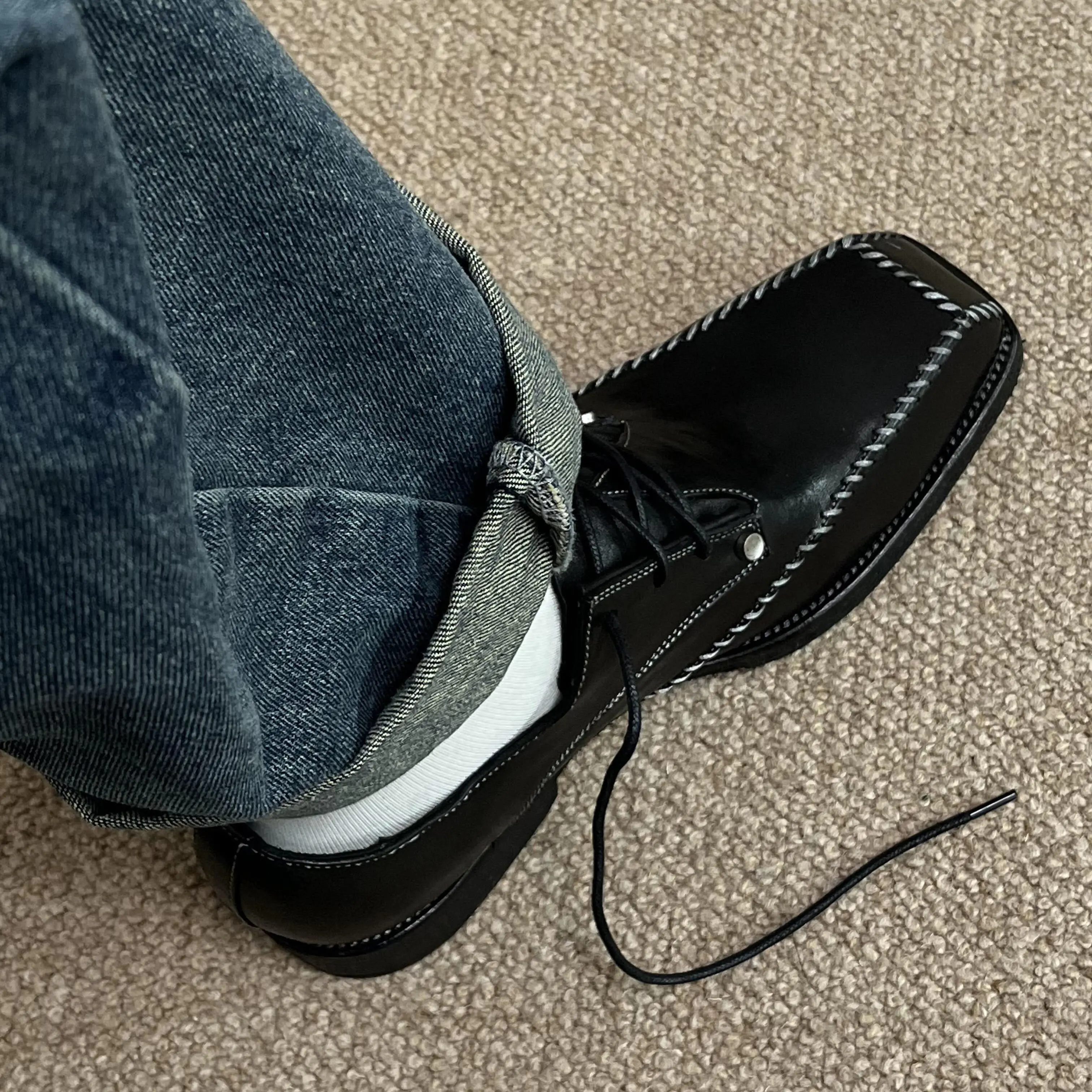 2025 Square Head Commuter Niche Suit Best Man Leather Men British Style Casual Business Wedding Groom Derby Shoes
