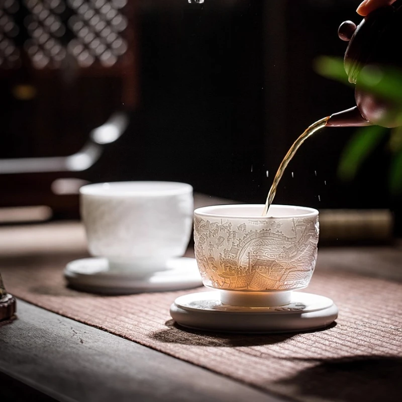 

Ceramic Kung Fu Tea Set Jianzhan White Porcelain Cup Large Personal Cup Zodiac Cup