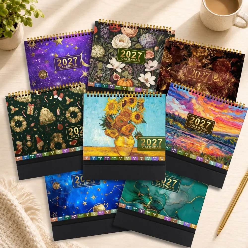 Wirebound Desk Calendar Notebook Daily Planner Desktop Paper Calendar Multi-function Tear-Off Pages Planner Scheduler