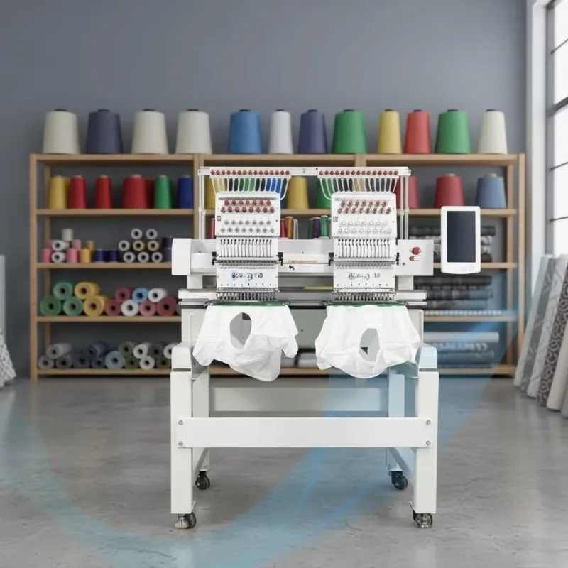 2026 Automatic Motor Cap Embroidery Machine Double Head 15 Needle T-shirt Machine 1200 RPM New Condition Sport Logo France