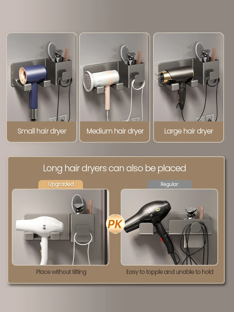 Hair Dryer Storage Rack Non Perforated Bathroom Wall Mounted Hair Dryer Bracket Made Of Iron Material Bathroom Storage