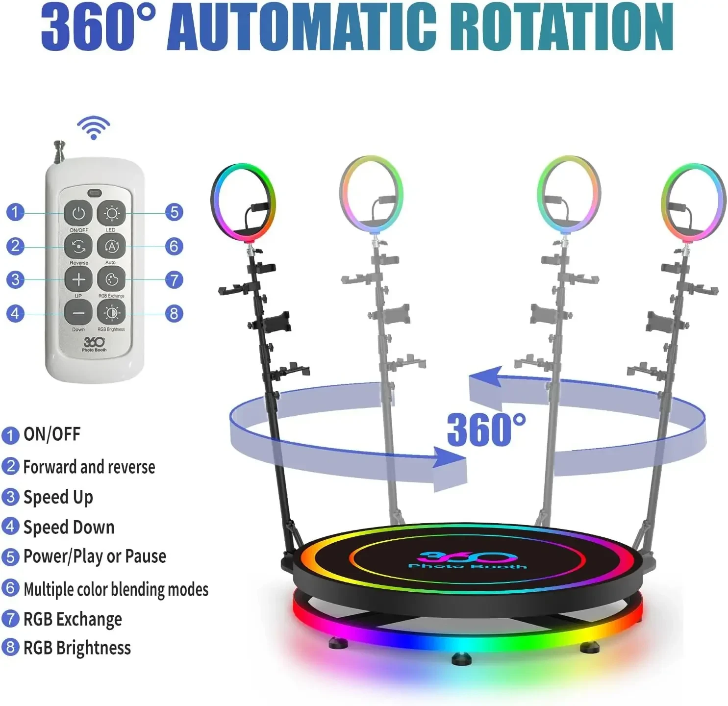 360 Photo Booth Machine for Parties with Extra Battery,Logo Customization,Software APP Remote Automatic 360 Spin Camera Booth