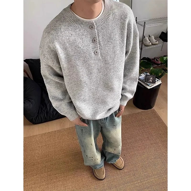 2025 Vintage Sweater Men's Autumn and Winter Lazy High-end Loose Long Sleeved Men's Inner Layer Base Knit Sweater