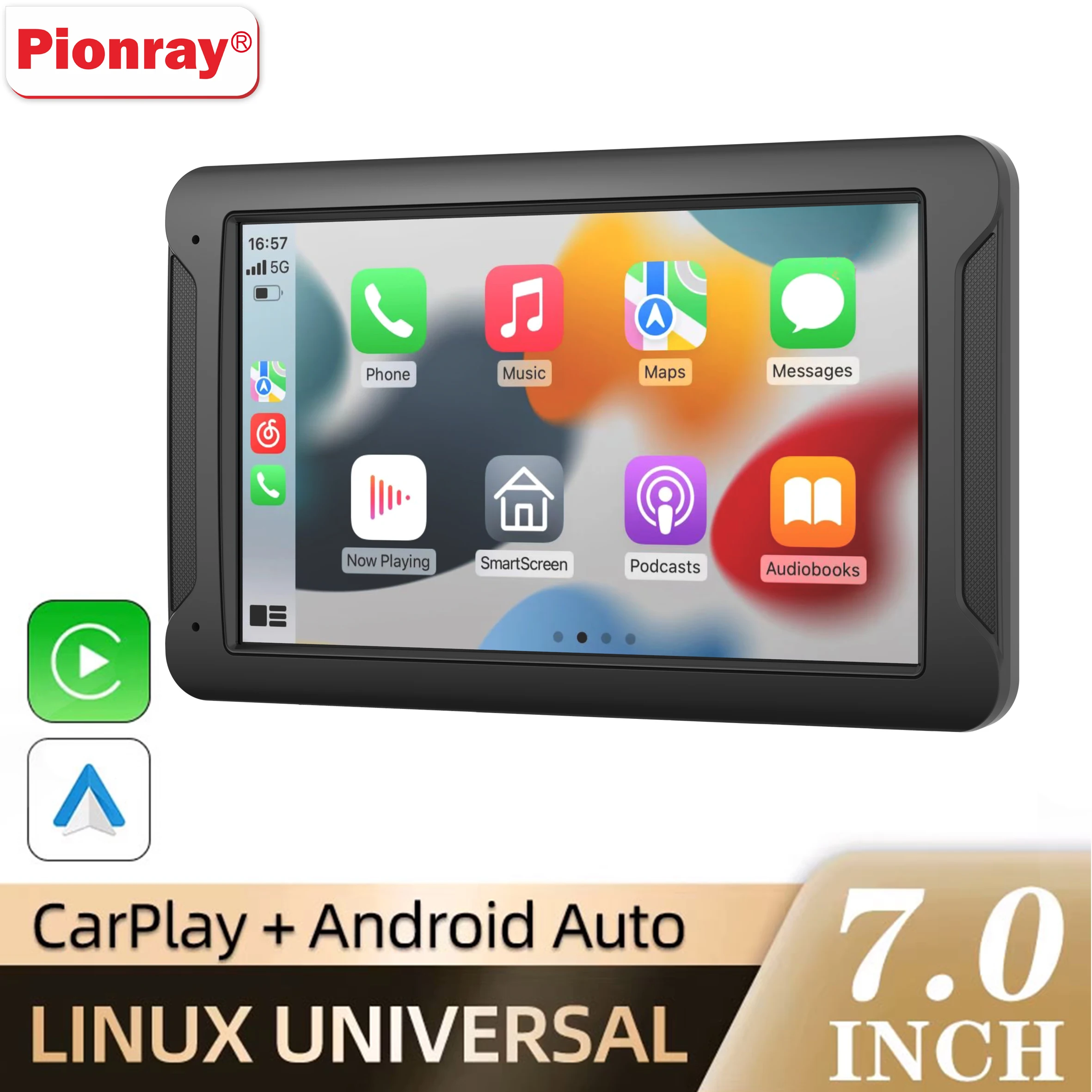 شاشة Pionray اللاسلكية CarPlay للسيارة 7 بوصة HD شاشة ستيريو محمولة تعمل باللمس CarPlay وAndroid Auto 1080P كاميرا احتياطية كاملة الوضوح