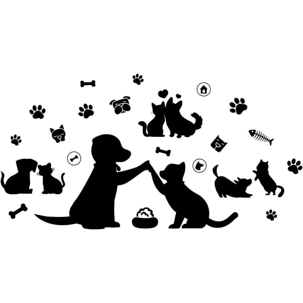 Black Cat Dog Wall Sticker Paw Prints Cat Lover Wall Decals Vinyl Animal Decor for Living Room Porch Pet Lover Living Room