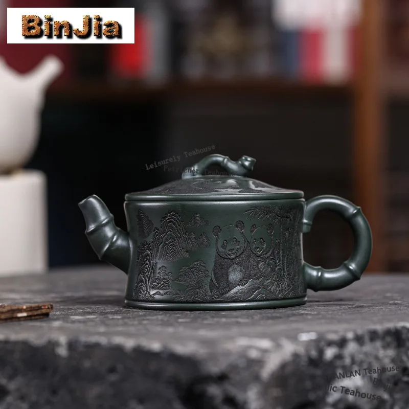 

310ml Boutique Yixing Purple Clay Teapots Handmade Panda Bamboo Section Pot Raw Ore Green Mud Kettle Zisha Tea Set Collection