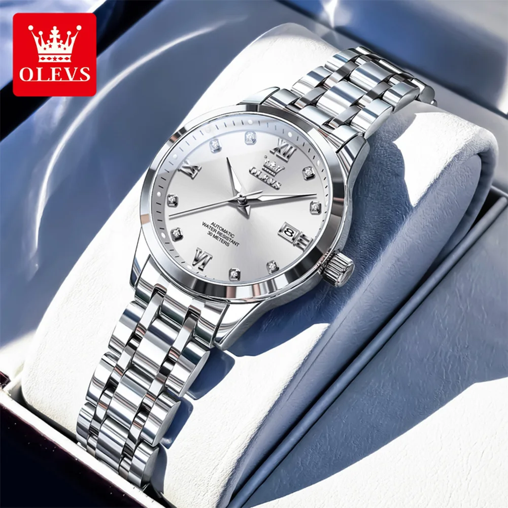 OLEVS 9946 Elegant Women's Dress Wristwatch Calendar Stainless Steel Waterproof Automatic Mechanical Watch for Lady