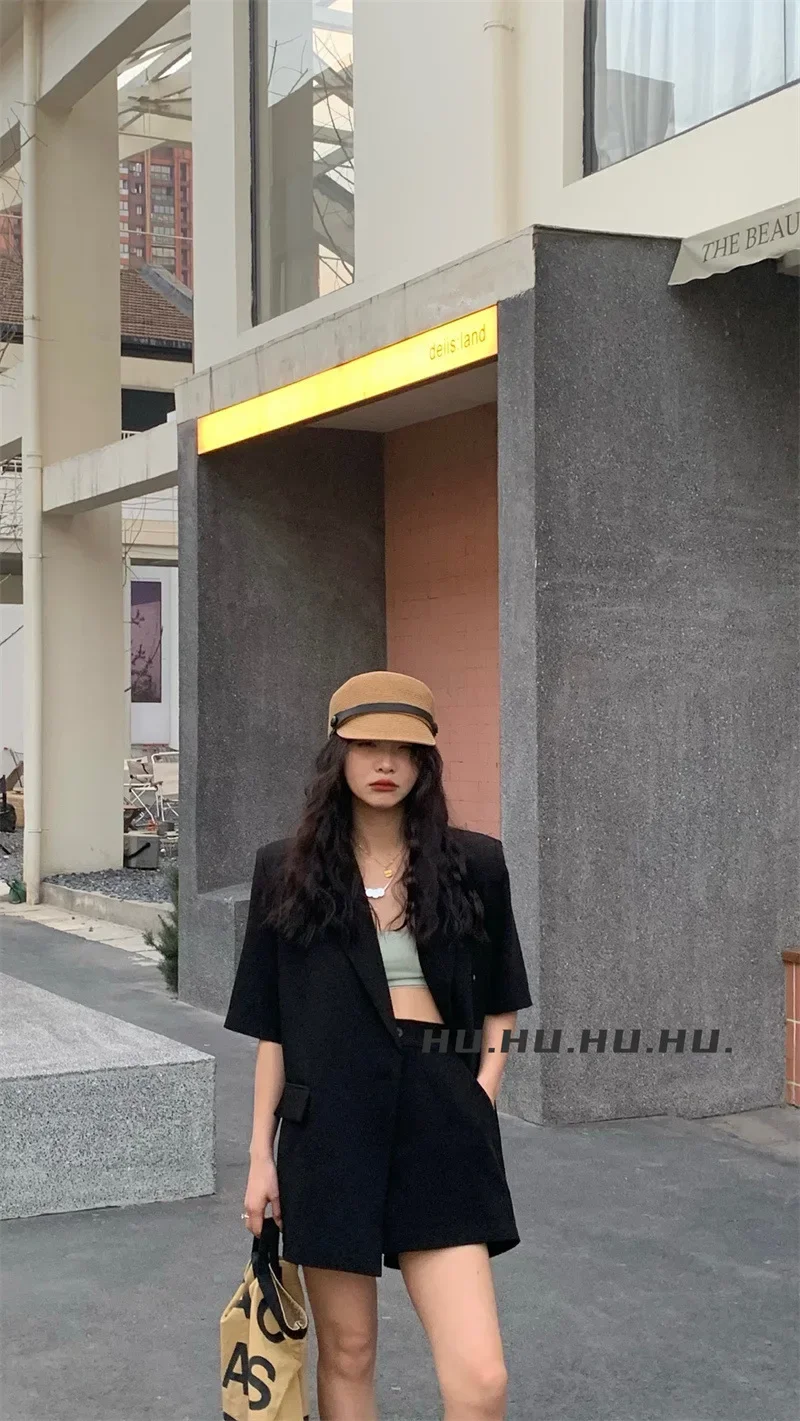 Summer Women Suits 2 Piece Blazer+Short Pants Loose Style Office Lady Business Work Wear Fashion Girl Coat Trousers