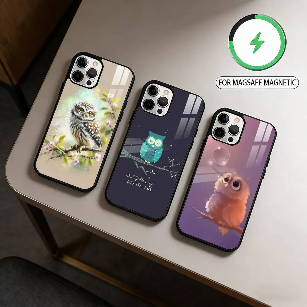 

C-Cute A-Animal O-Owl Phone Case For iPhone17,16,15,14,13,12,11 Plus,Pro Max Magnetic For Magsafe Wireless Charging