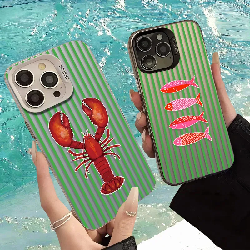Cute Plaid Ocean Animal Case for Samsung Galaxy A24 A33 A34 A14 A13 A23 A55 A15 A35 A25 A05 A05S 5G A54 A53 A32 A52 A52S Cover