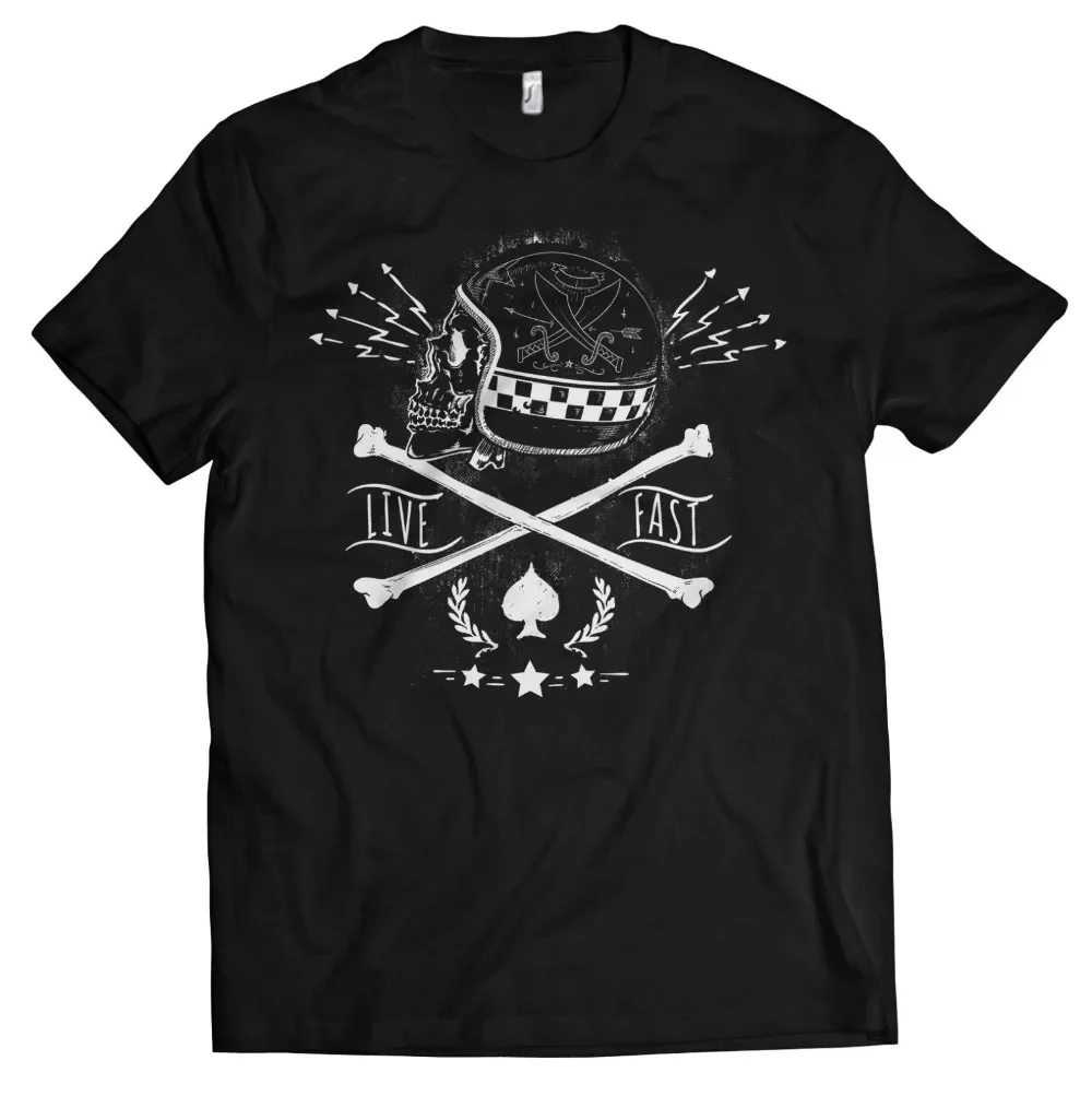 

Футболка Old School Biker Skull Biker Shirt with Chopper Live Fast Новый летний стиль Забавная новинка в стиле хип-хоп Рок Мужские футболки