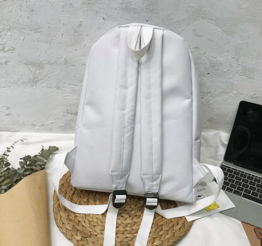 Sac à Dos Brodé Personnalisé Simple et Polyvalent en Nylon, Cartable pour Lycéennes