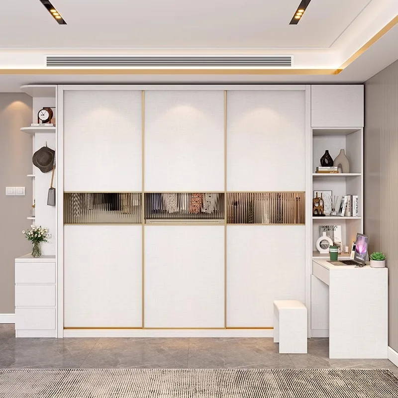 Sliding door wardrobe white 18cm granular board cabinet bedroom Nordic simple custom small apartment cabinet