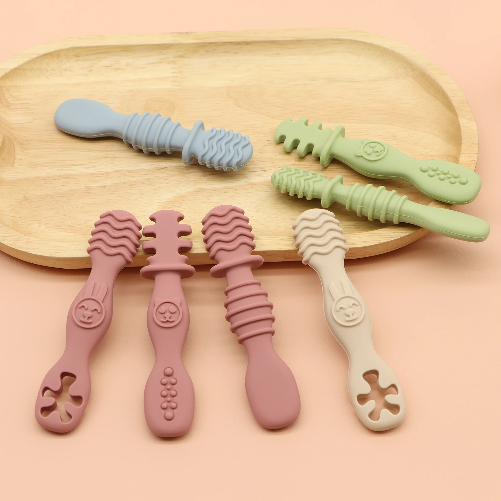3 pcs Baby Feeding Spoon Set, Chewable Silicone Baby Spoon, Baby Food Spoon, Self Feeding Set, Soft Head Silicone Spoon