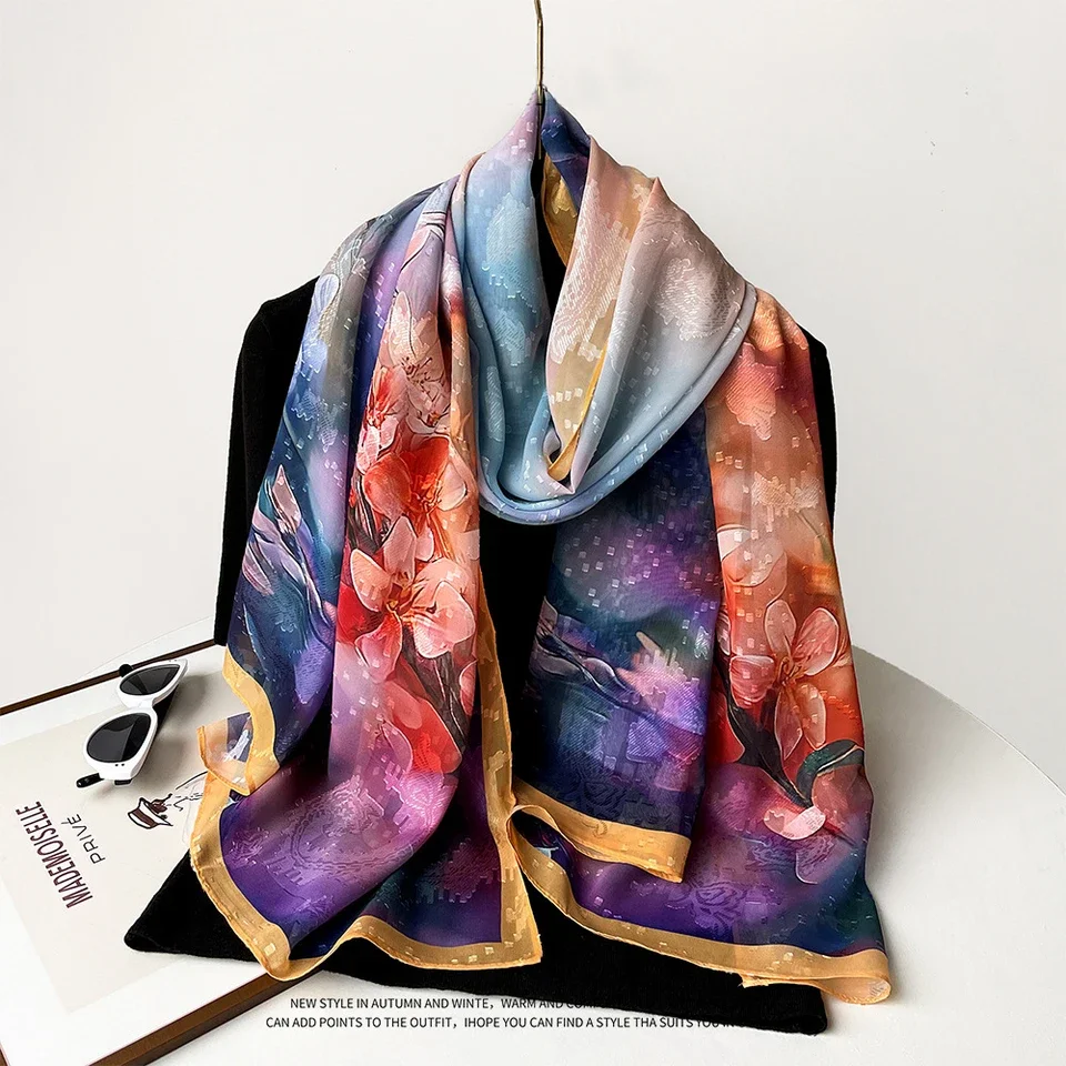 2025 ربيع جديد وشاح طويل للنساء السفر وشاح طويل الساتان الجوف طباعة شال واقية من الشمس وشاح وشاح شال بالجملة #1