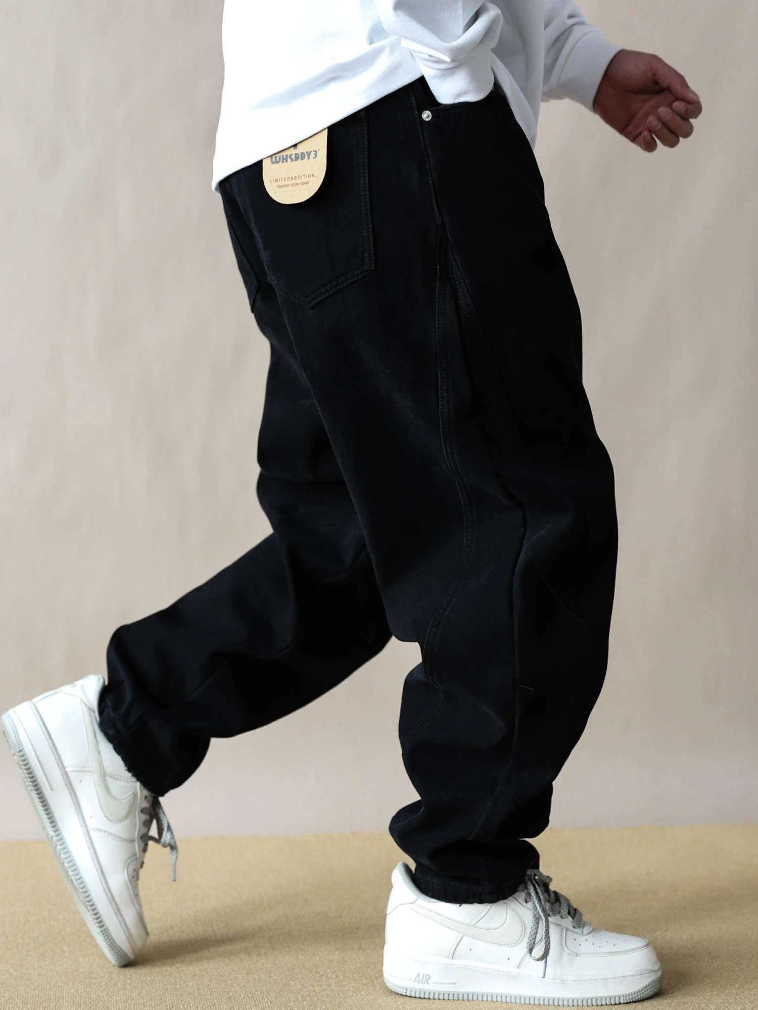 

Мужские повседневные брюки свободного кроя с прямым силуэтом, утепленные флисом, черные, 2026, новинка, рабочие брюки, хлопковые брюки