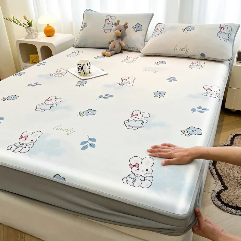 3pcs-150x200-simple-pattern-printing-sleeping-mat-high-quality-thickened-anti-wrinkles-cushion-smooth-ice-silk-cool-mattress