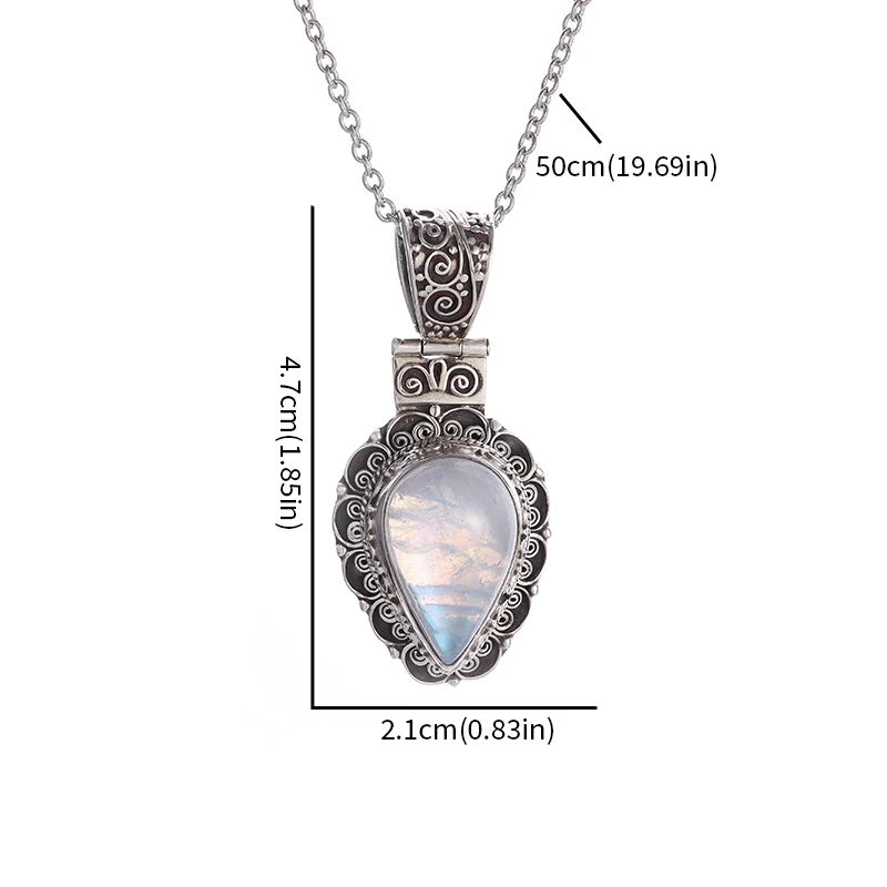 Exquisite Water Drop Moonstone Pattern Pendant Necklace Women\'s Fashion Elegant Party Jewelry Girls Gift