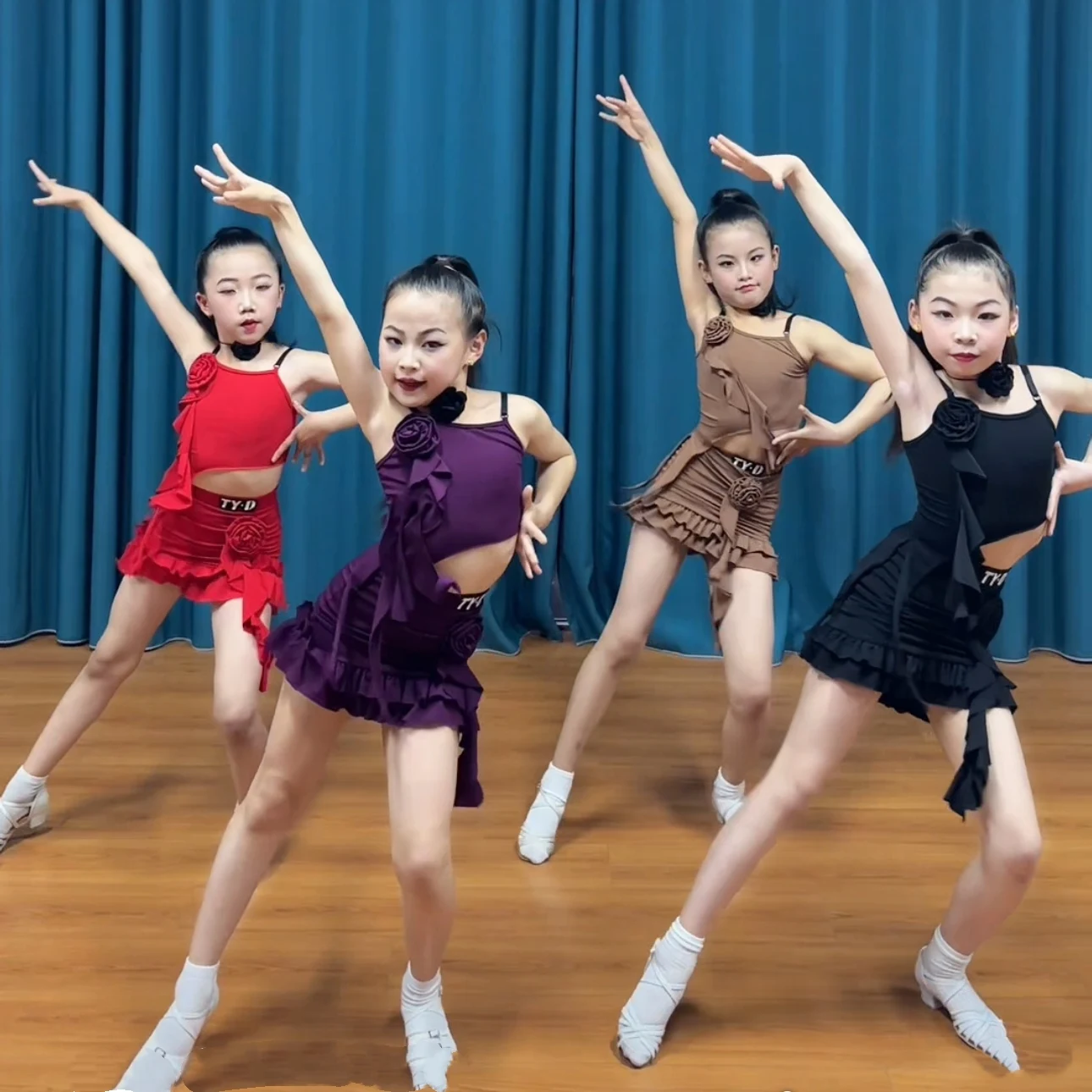 Vêtements de danse latine pour filles, 4 couleurs, vêtements d'entraînement, robe d'été latine pour enfants, Cha Cha Rumba, robes de spectacle de danse DNV22942