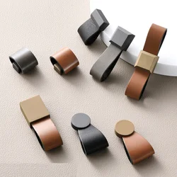1PCS Cowhide Exposed Leather Handle Single Hole Pull Ring Drawer Wardrobe Door Furniture Bedside Table Small Handle