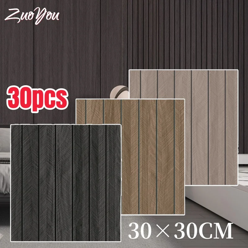 

Imitation Wood Grain Grille Self-Adhesive Wall Stickers Peel and Stick Removable Tiles for Living Room Kitchen Ceiling Decor
