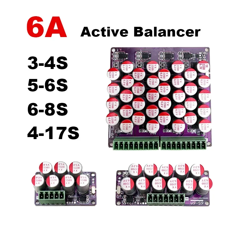 6A Active Balancer Equalizer Energy Transfer Board Li-ion LiFePo4 Lithium Battery Pack Flying Capacitors Balancing Technique