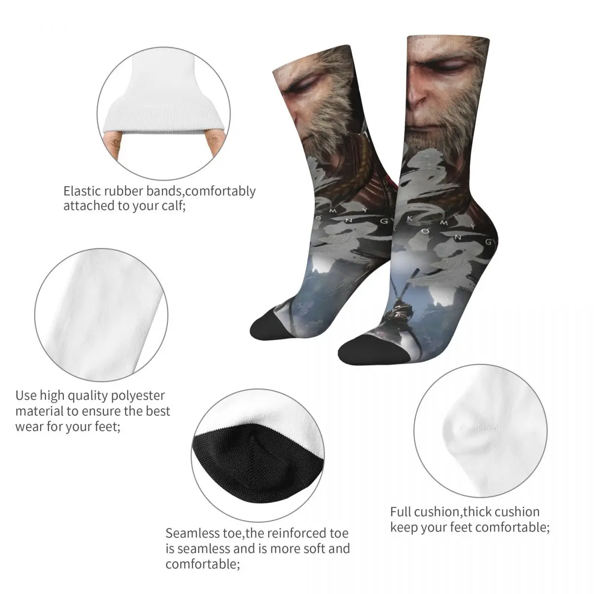 Chaussettes noires Myth Wukong pour hommes et femmes, chaussettes de jeu Myenson, super douces, drôles, heureuses, accessoires Harajuku, bas à tube moyen, meilleurs