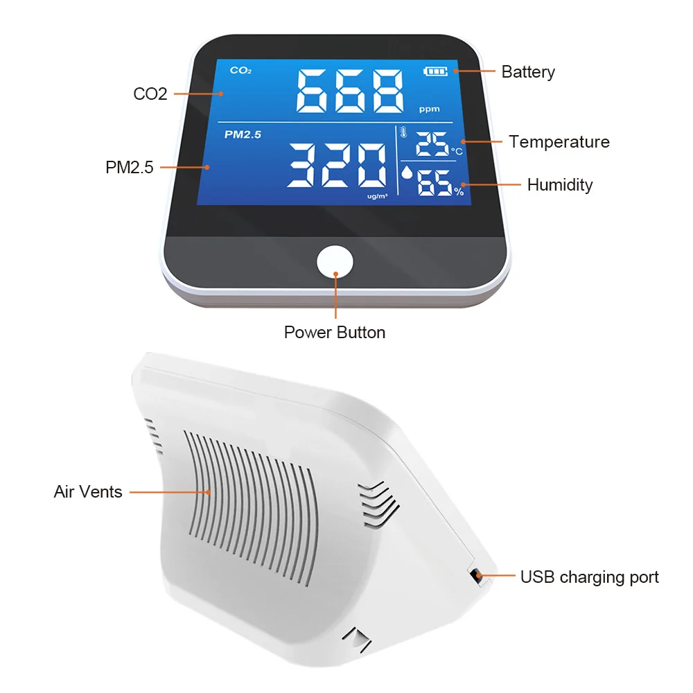 Nauwkeurige Nieuwe CO2/PM.5 Kwaliteit Detector DM306D Draagbare LCD Display Temperatuur En Vochtigheid Sensor Tester Home Monitoring Systeem