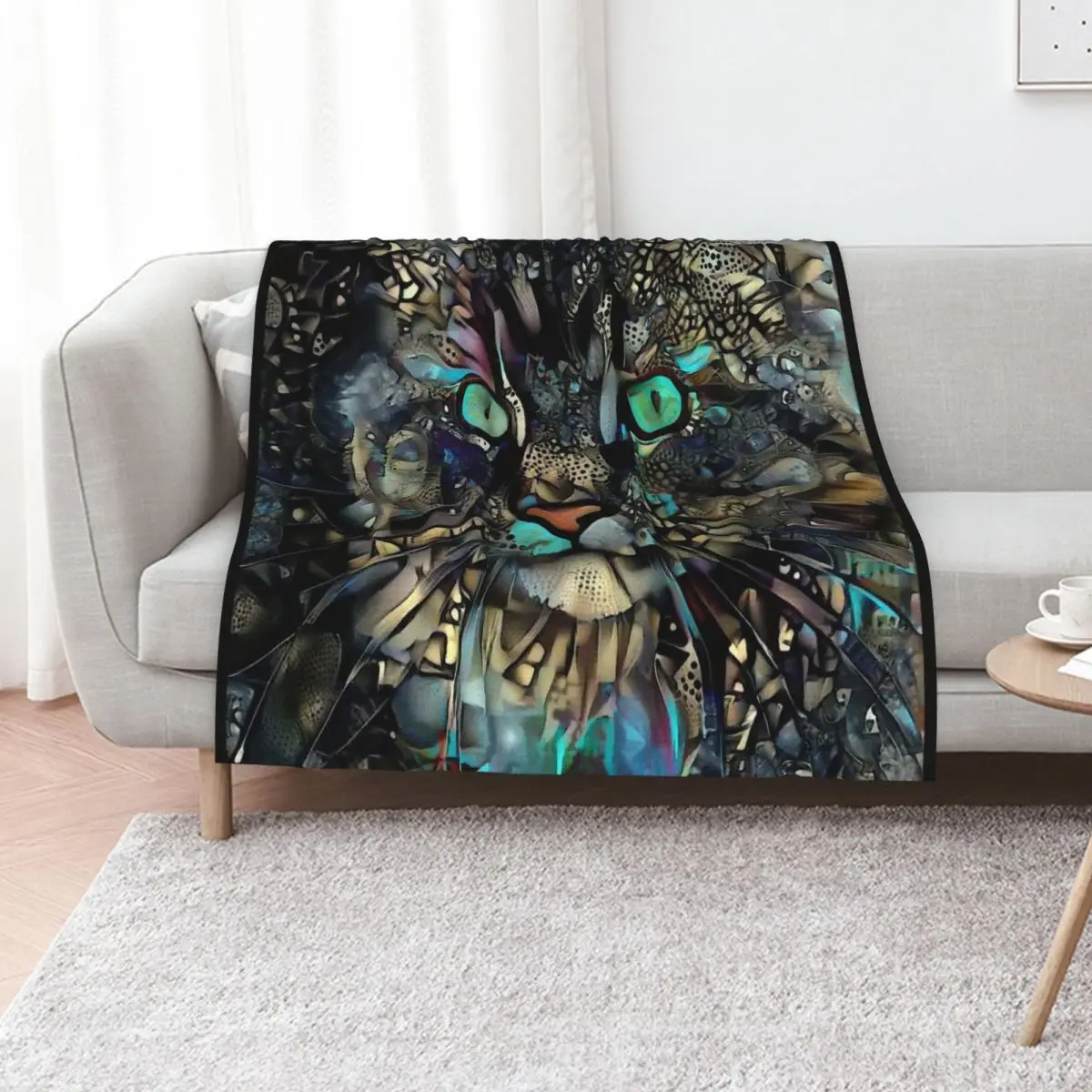 Couverture décorative Ojitos, cat, gato, chat, chaton, kitty, lea roche paintings, couverture légère et douce pour lit, toutes saisons