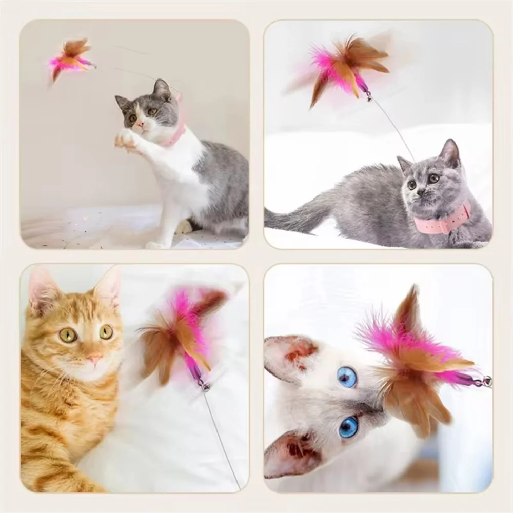 Cat Collar Interactive Toy Feather Teasing Cat Stick With Bell Cats Collar Toys Kitten Training Playing Teaser Wand Pet Supplies