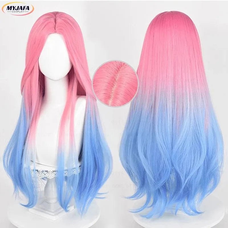 

Высокое качество Mizi косплей парик 76 см длинный окрашенный градиент розовый синий термостойкие синтетические волосы имитация кожи головы аниме парики + парик