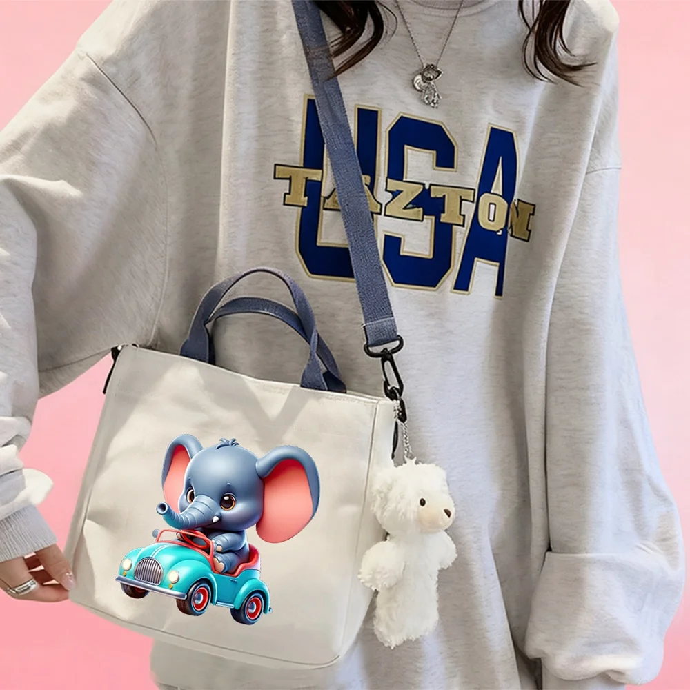 Handbags and crossbody bags featuring an elephant motif, ideal for organizing cosmetics while traveling.