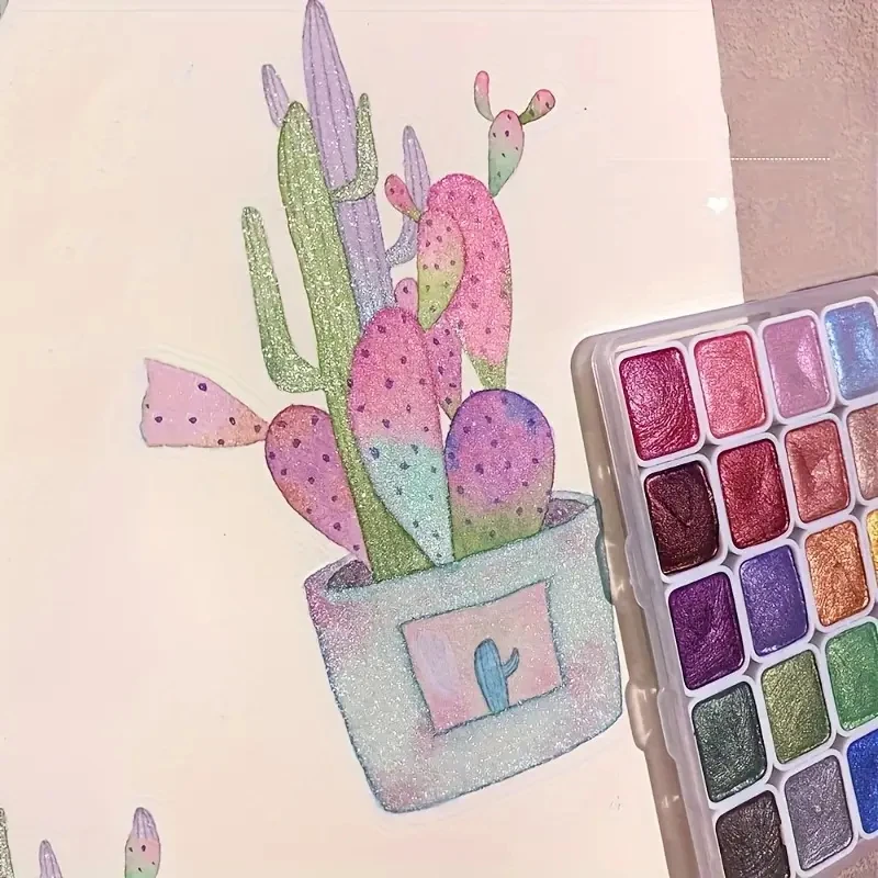 20-Farben-Aquarell-Malset, metallisches Aquarell-Farbset, glitzernde Aquarell-Farbbox – Detail 8
