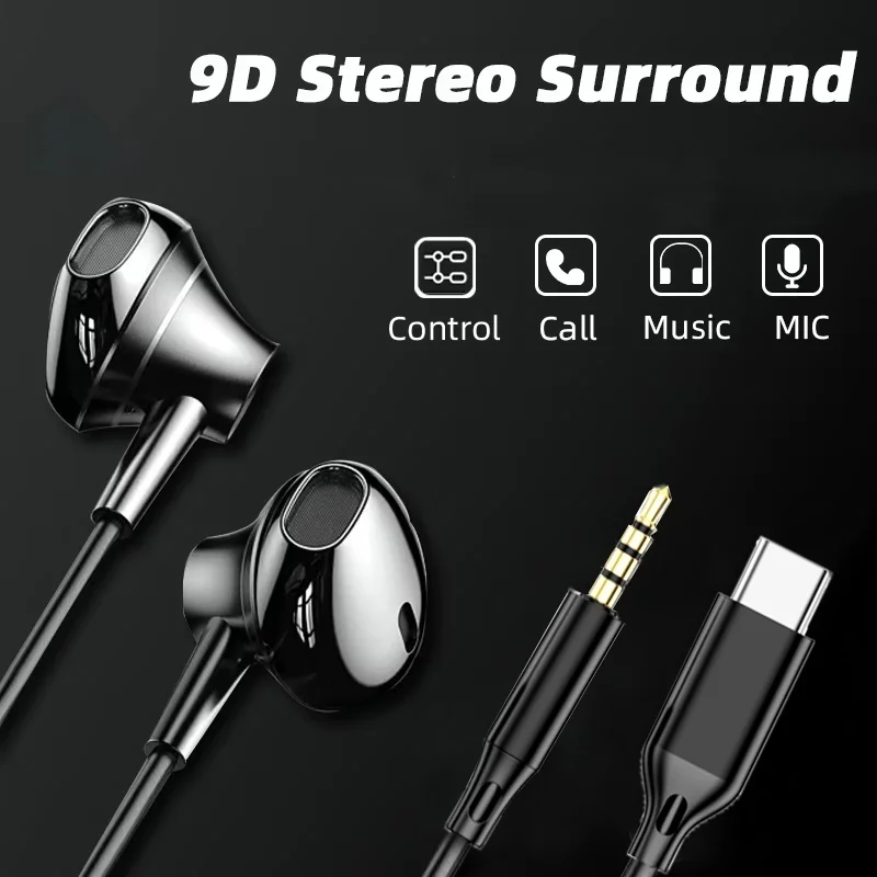 

Проводные наушники USB Type C 9D HiFi Surround Stereo с микрофоном регулировки громкости 3,5 мм Проводные наушники для ПК, ноутбука, смартфона