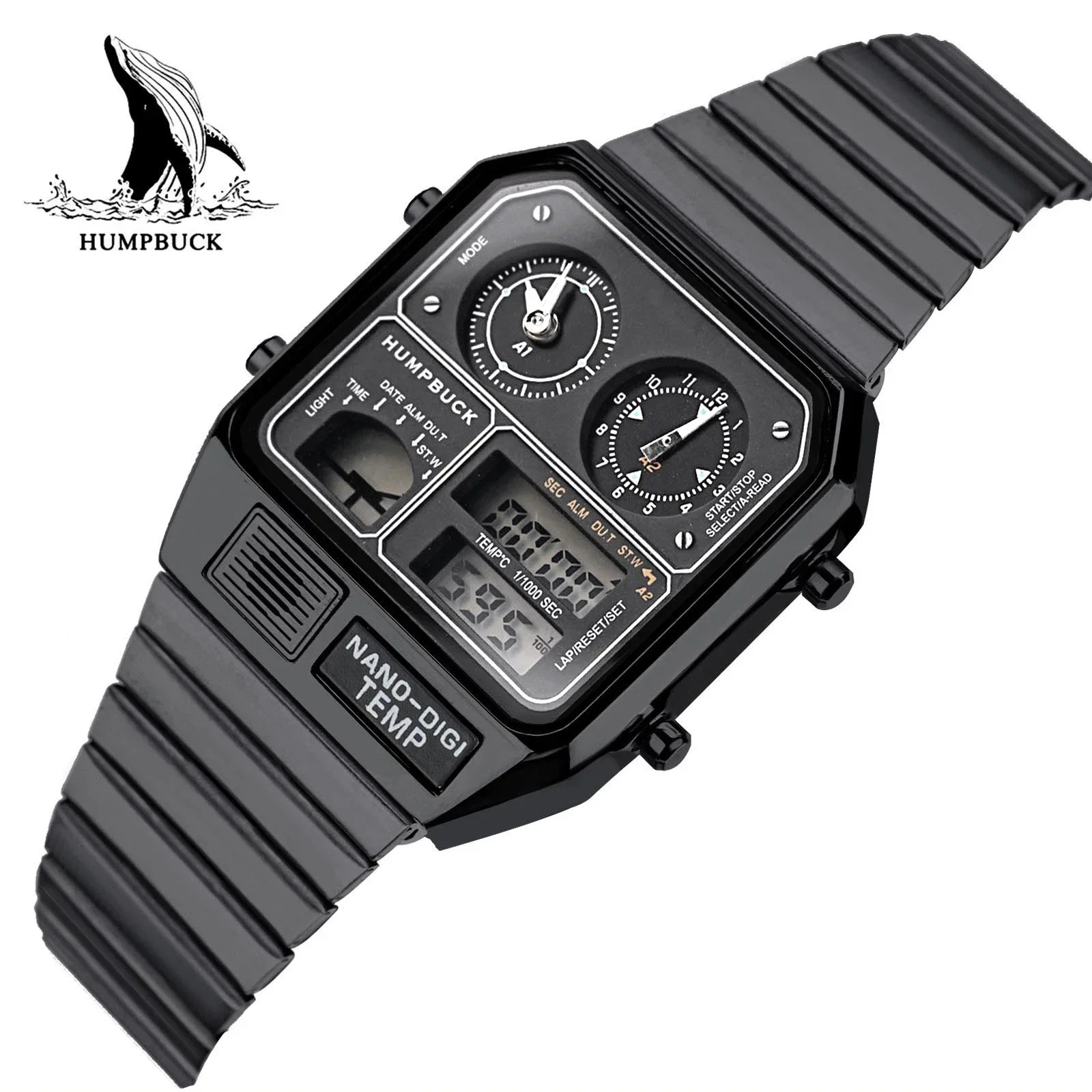 HUMPBUCK Wristwatch Elegant Design Waterproof Dual Time Watch with Stopwatch Features and Temperature Monitor