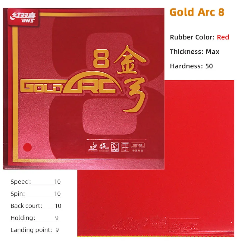 DHS Gold Arc 8 tafeltennisrubber, origineel Gold Arc 8 pingpongrubber, professioneel, offensief, niet-klevend, zeer elastisch.