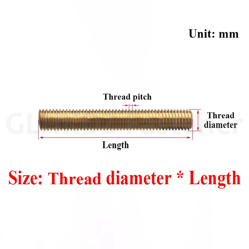 M2 M2.5 M3~M20 Brass Thread Rod Length 25-500mm Brass Metric Bolt Full Thread Shaft Rod Bar Stud (Customizable Size)