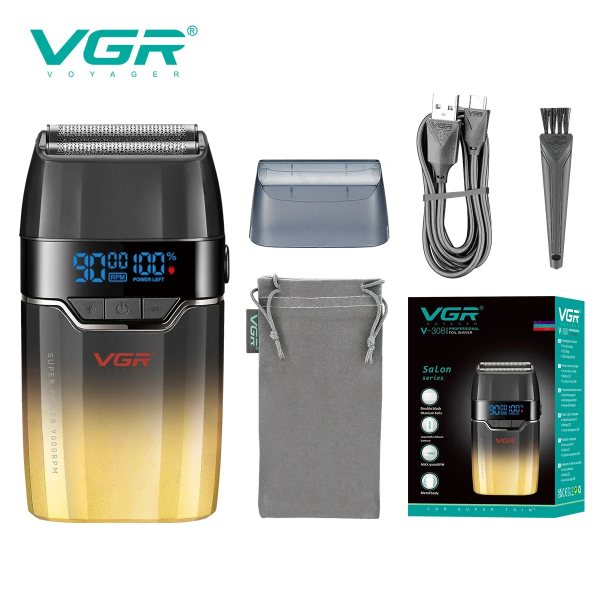 VGR フェイスシェーバー 9000RPM プロフェッショナル男性用 V-377