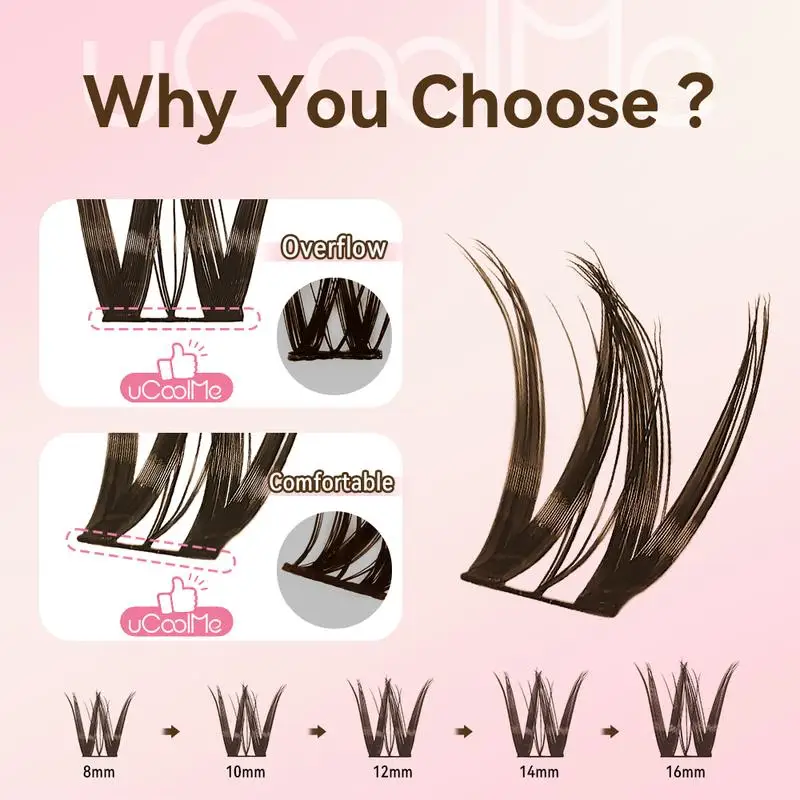 uCoolMe Lashes Brown Flora Long-lasting Waterproof Wispy Clusters Kit with Bond and Seal Remover Beginner Friendly Makeup Tool