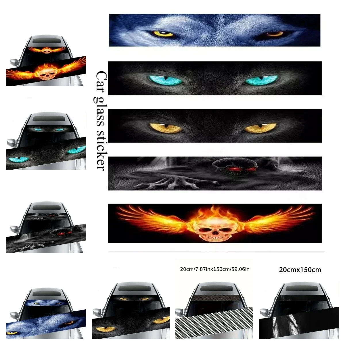 3D Effect Car Front Windshield Stickers Personalized Stickers Interesting Stickers Ghost Pattern Wolf Eyes Pattern
