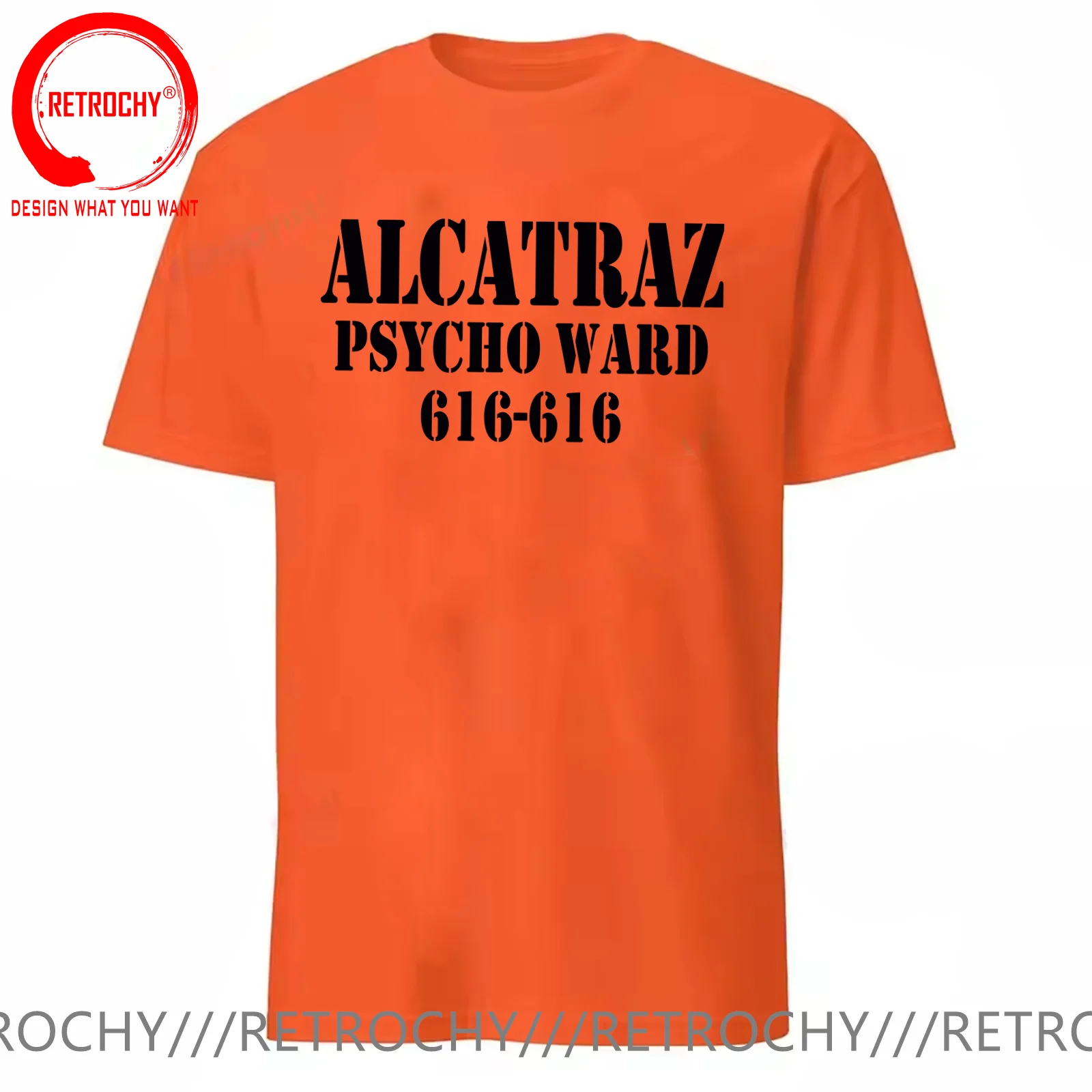 Alcatraz Psycho Ward T-Shirt Prisoner Halloween Orange Tees Costume Halloween Outfit for Men Convict Summer Casual Cotton Tops