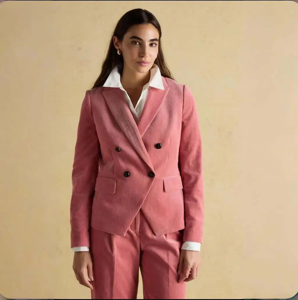 Allingentle Pink Double Breasted Women's 2 Piece Business Suit Casual Office Outfits Elegant Pantsuit Set Customize