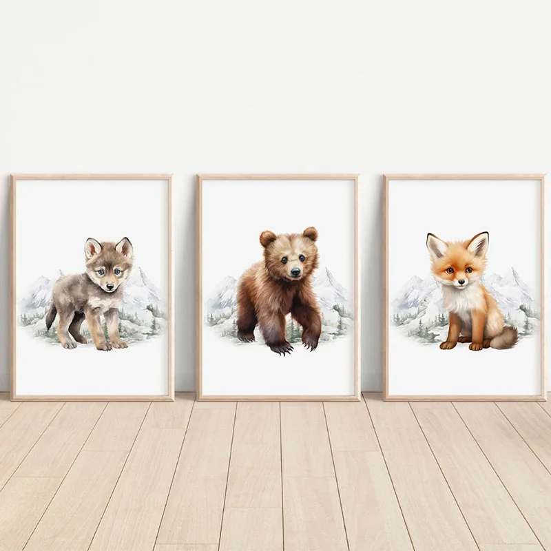 Wild Bear Deer Fox Rabbit Owl Squirrel Nursery Wall Art Canvas Painting Nordic Posters and Prints Pictures Baby Kids Room Decor