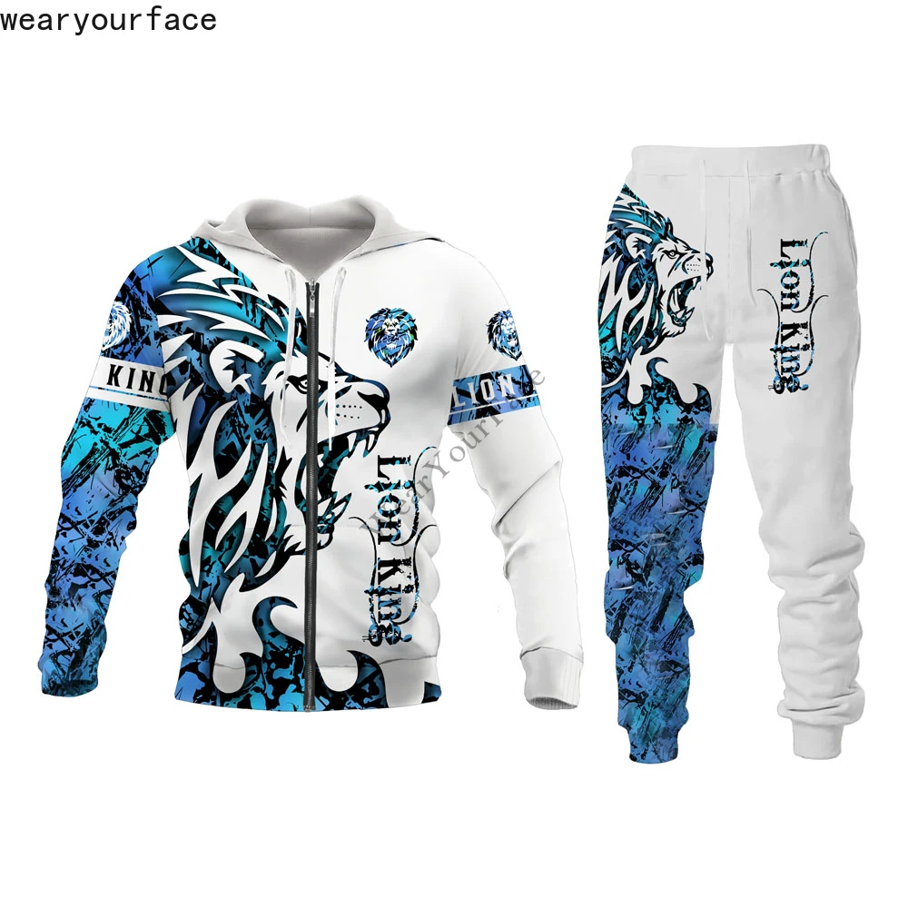 

Lion King Camo Tracksuits Cardigans Hoodies Sweatpants Sets 3D All Over Printed Casual Sports Streetwear Men Vacation Clothing